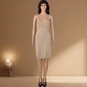 DIVIDED size M beige sleeveless thin-strapped knit sheath dress 100% cotton